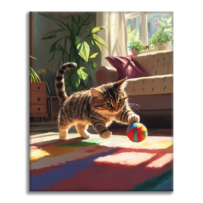 Cat & Colorful Ball - Paint by Numbers