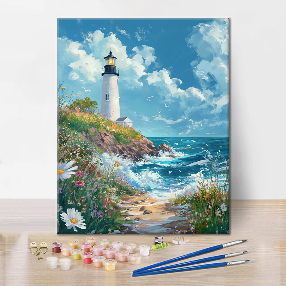 Raging Sea with Lighthouse - Paint by Numbers