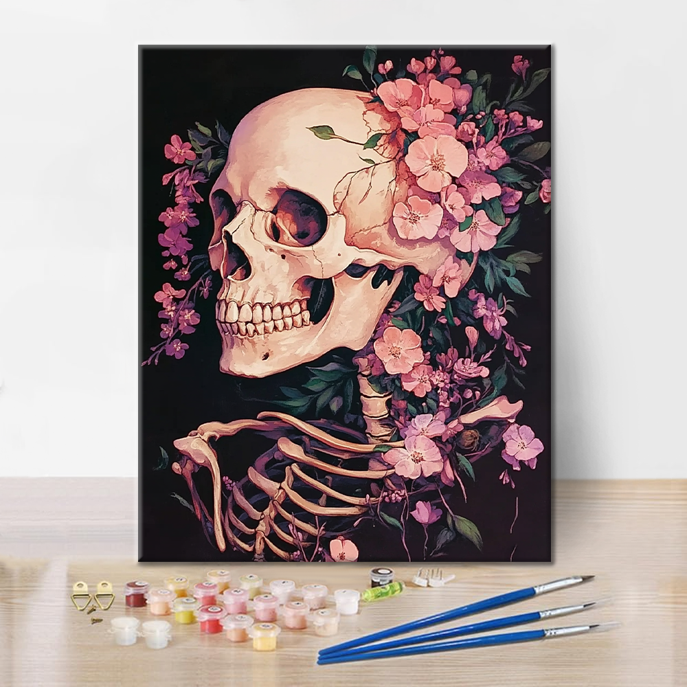 Skull flower fashion painting