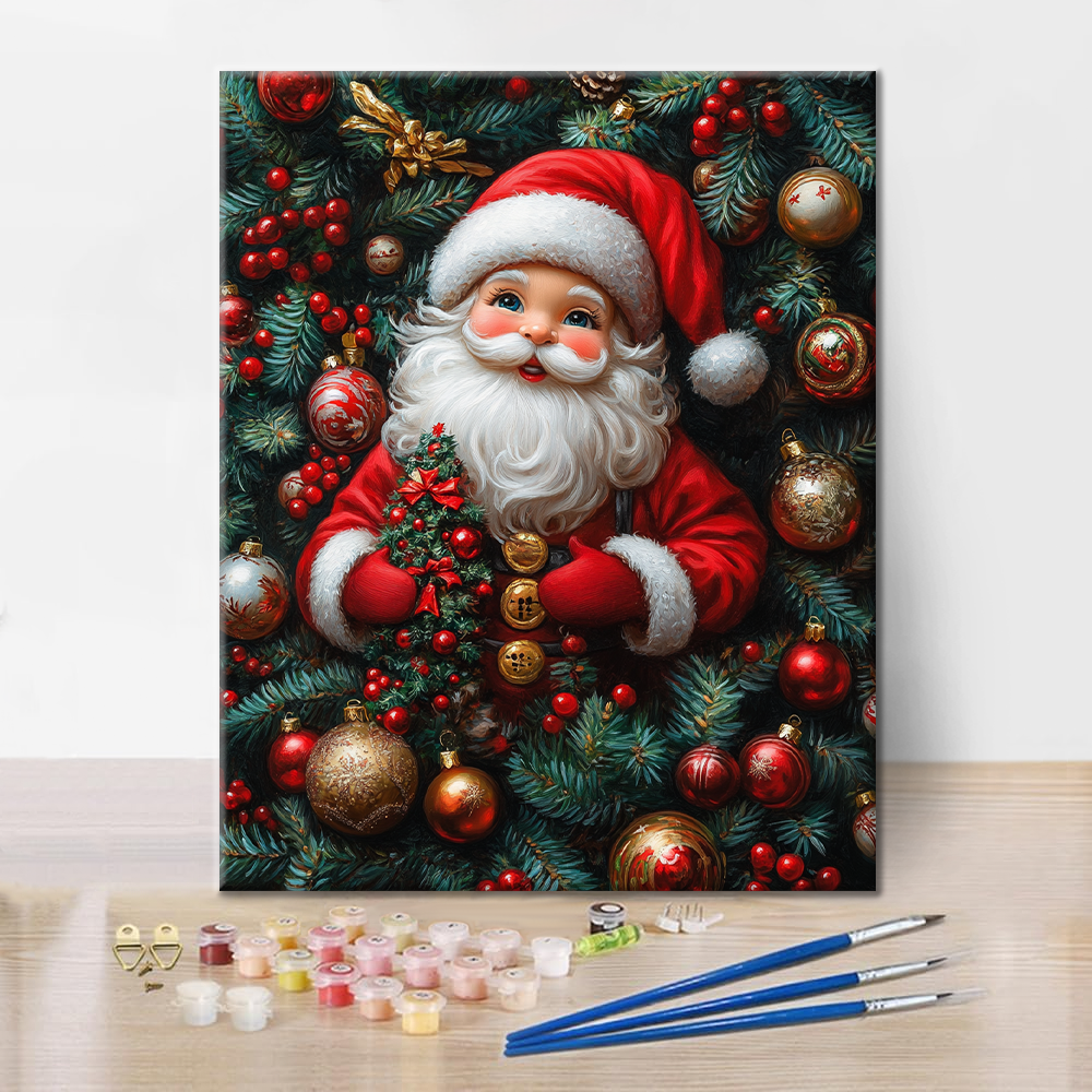 Jolly Santa Amidst Festive Decorations - Paint by Numbers